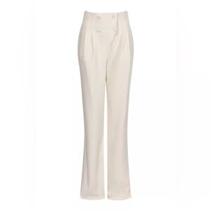 Boohoo TALL PLEATED HIGH WAIST STRAIGHT LEG PANTS cream button detail US 2 XS